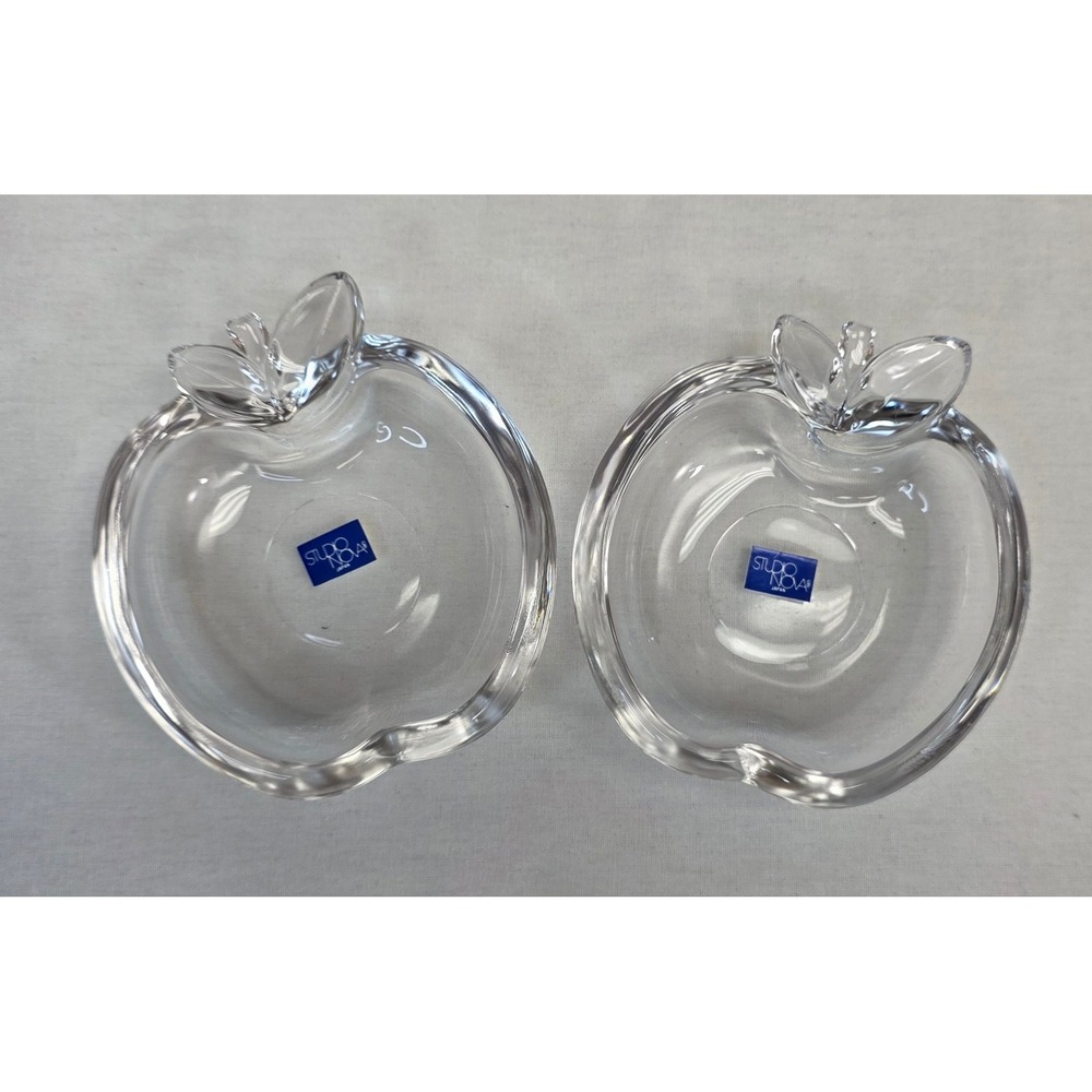 Studio Nova Japan Clear Glass Apple Trinket Dish Nut Bowl Set of 2 Vintage